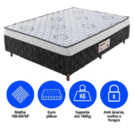 Cama Box Casal Ortopédica 138x188x52cm Preto/Branco - Suporta até 160kg por Pessoa - Imagem 4